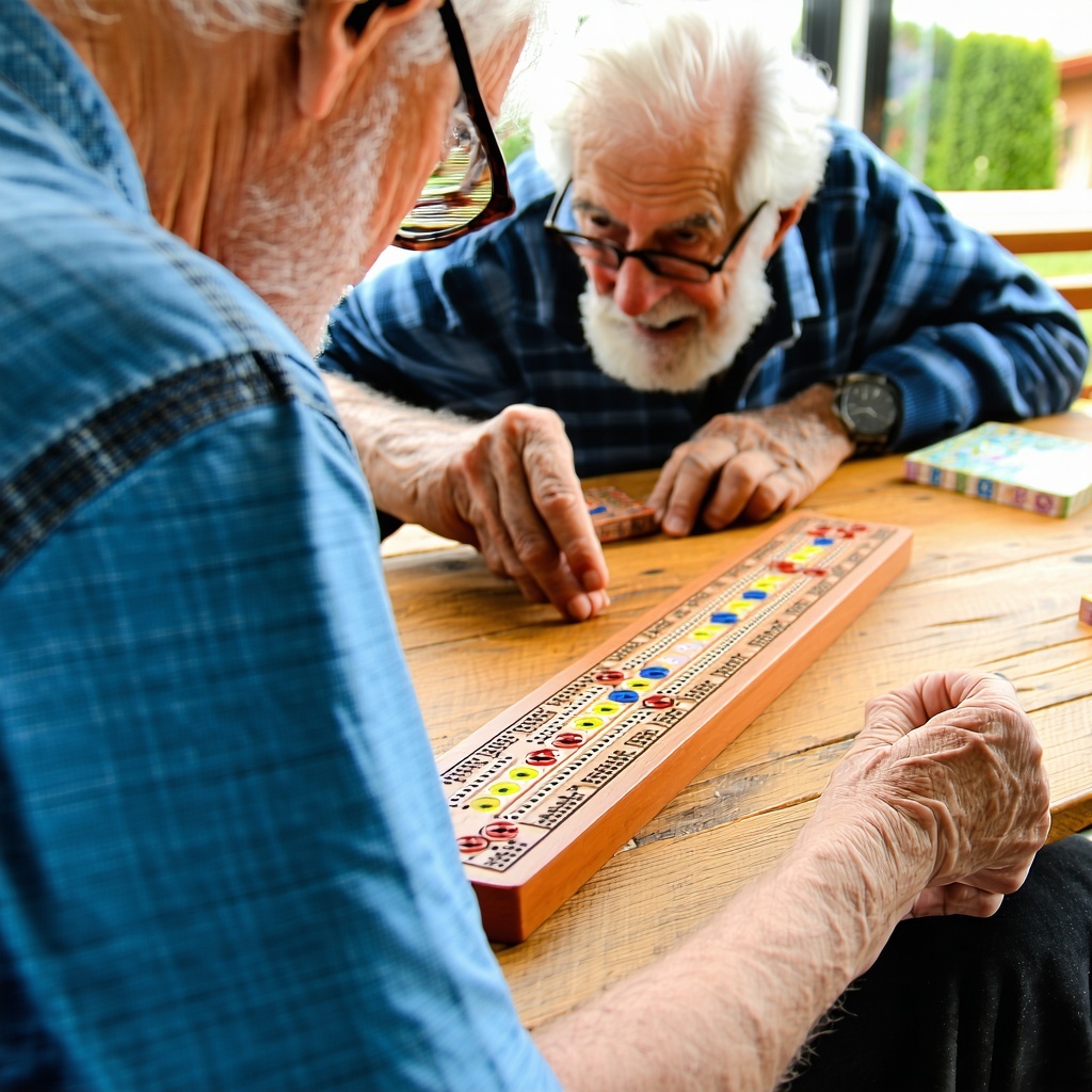 2 seniors playing a game of cribbage-1